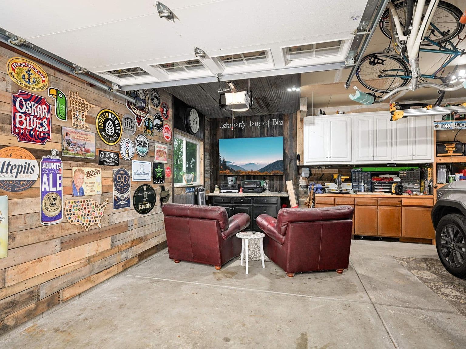 Outdated vanity and shower door