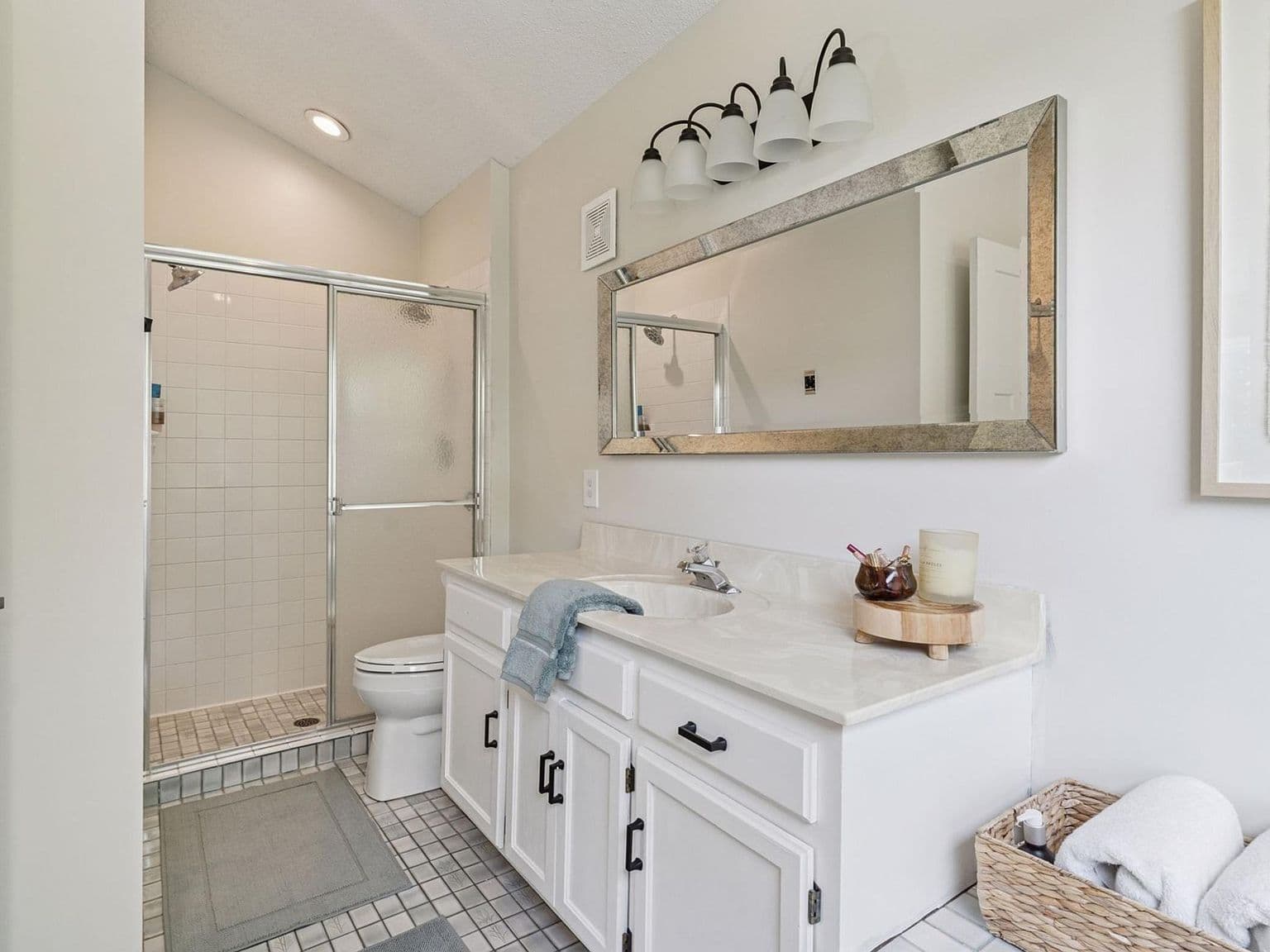 Outdated Bathroom Vanity and Mirror