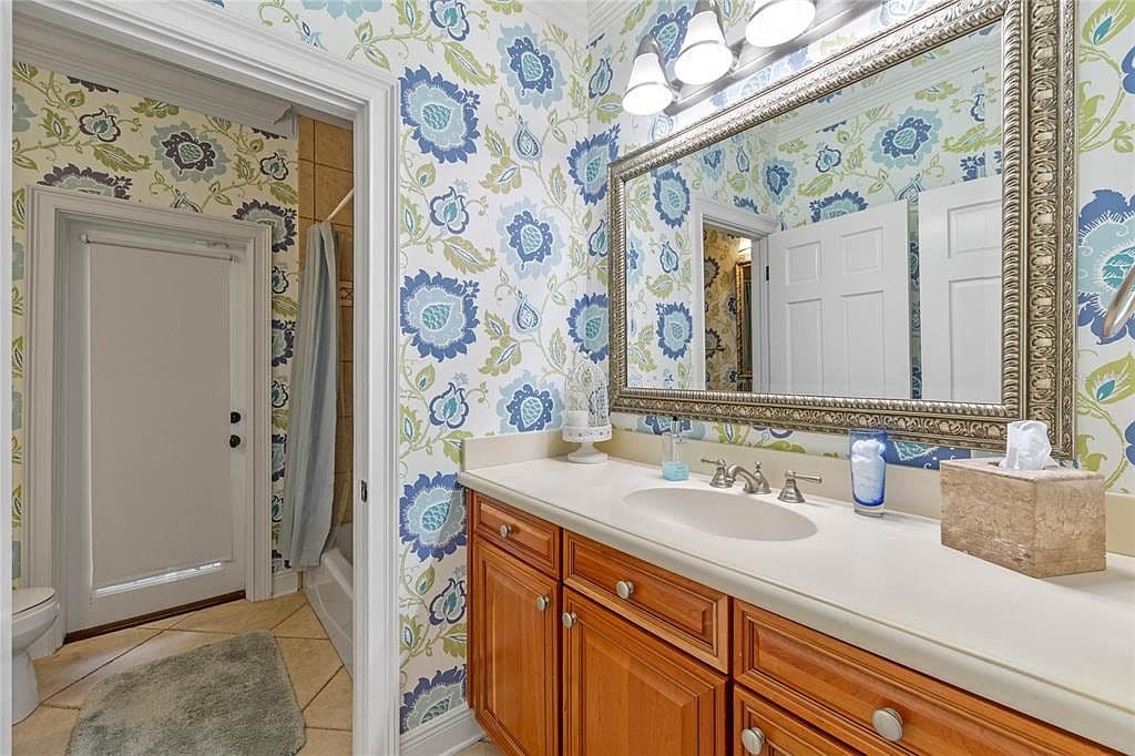 Bathroom Wallpaper and Vanity